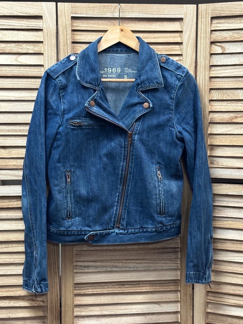 Gap 1969 Asymmetric Zip Denim Moto Biker Jacket Blue Wash Small